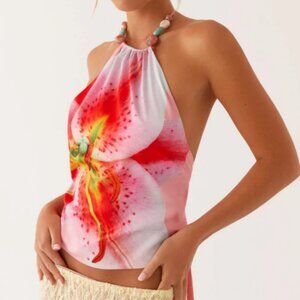 Peppermayo Exclusive - Dalila Beaded Tie Back Top - Pink Lily